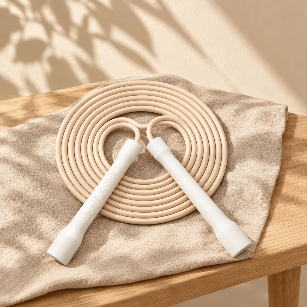 Skipping rope coiled on linen